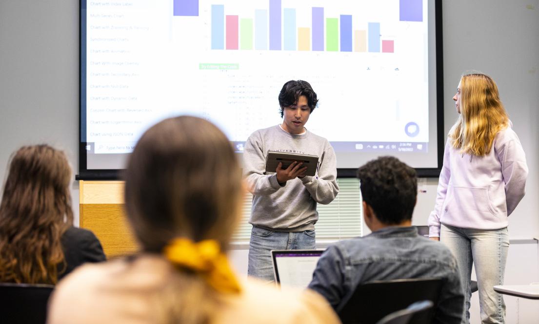 Students presenting in front of classroom